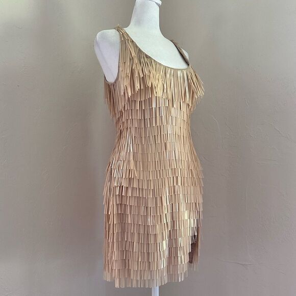 NWT ASOS DESIGN Scoop Neck Mini Dress w/ Shard Sequins Stone / Nude Beige 2 - Picture 3 of 15